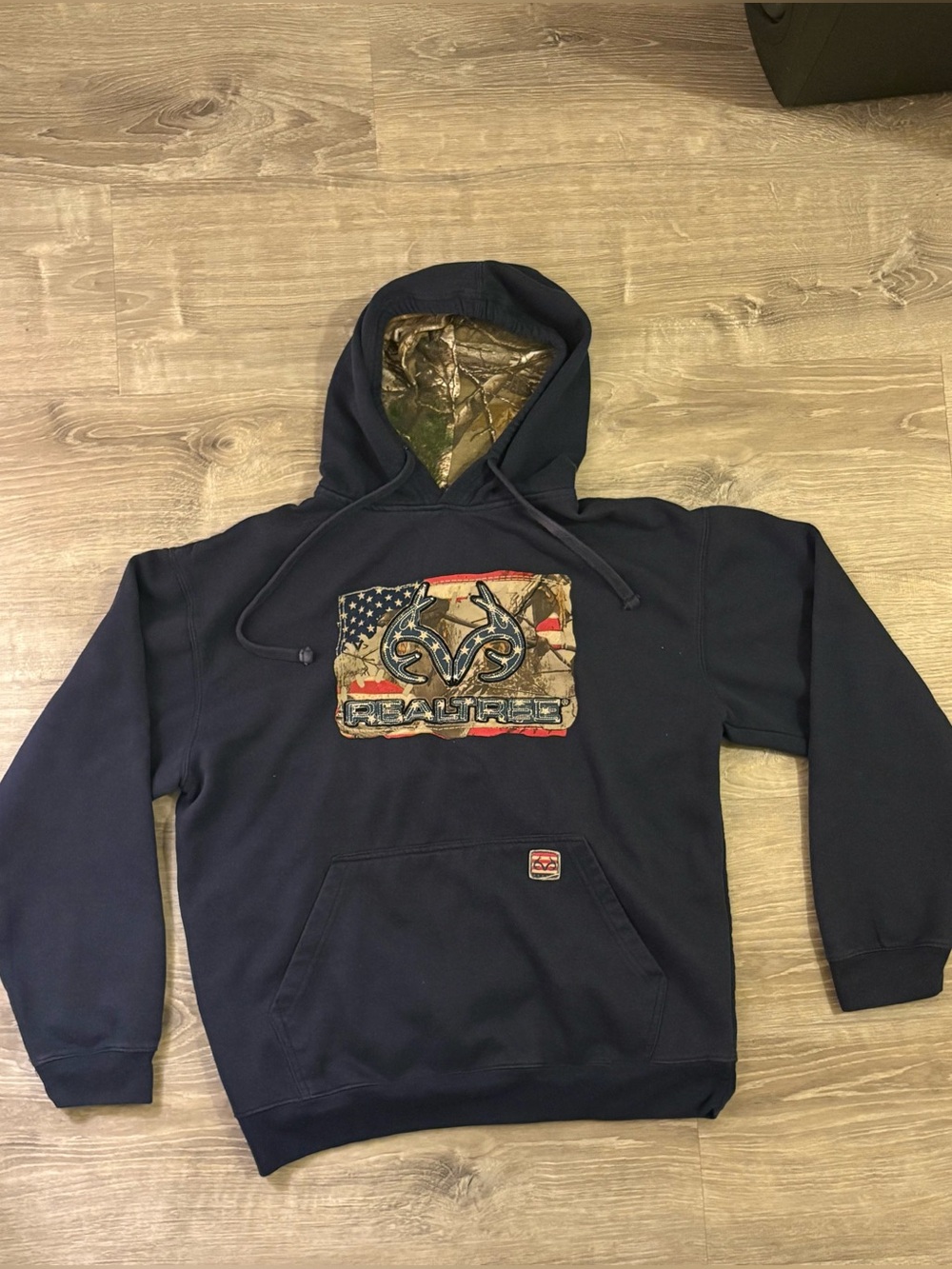Realtree Navy Pullover Hoodie with Camo-Lined Hood